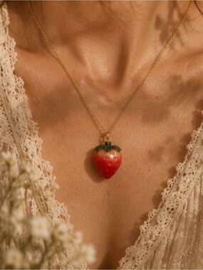 Gold-Tone Strawberry Pendant Necklace - Red